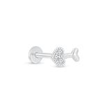 Diamond Heart Cupid's Arrow Flat Back Stud Earrings in Solid 14k White Gold