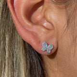 Diamond Pavé Butterfly Screw Back Earrings in Solid 14k White Gold