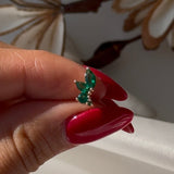 Green Emerald Marquise Wing Flat Back Stud Earrings in Solid 14k Yellow Gold