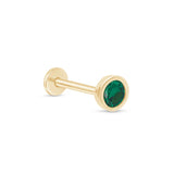 Round Emerald Flat Back Stud Earrings Bezel Set in Solid 14k Yellow Gold