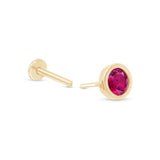 Round Pink Ruby Flat Back Stud Earrings Bezel Set in Solid 14k Yellow Gold