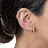 Double Diamond Drop Flat Back Stud Earrings in Solid 14k White Gold