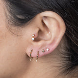 Double Diamond Drop Flat Back Stud Earrings in Solid 14k White Gold