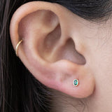 Oval Emerald Flat Back Stud Earrings Bezel Set in Solid 14k Yellow Gold