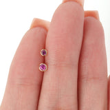Round Pink Ruby Flat Back Stud Earrings Bezel Set in Solid 14k Yellow Gold
