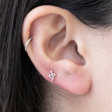 Snake Flat Back Stud Earrings in Solid 14k White Gold