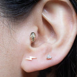 Triangle Cut Cubic Zirconia Flat Back Stud Earrings in Solid 14k White Gold