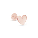 Minimalist Heart Flat Back Stud Earrings in Solid 14k Rose Gold