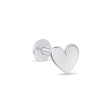 Minimalist Heart Flat Back Stud Earrings in Solid 14k White Gold