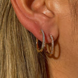 Dainty Diamond Hoop Earrings in Solid 14k Yellow Gold