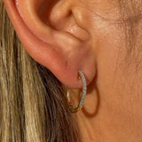 Dainty Diamond Hoop Earrings in Solid 14k Yellow Gold