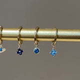 Hoop with Bezel Set Blue Topaz Charm in Solid 14k White Gold