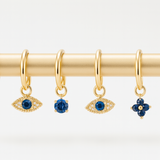 Hoop with Prong Set Sapphire Charm in Solid 14k Yellow Gold