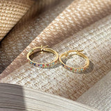 Rainbow Pavé Studded Hoop in Solid 14k Yellow Gold