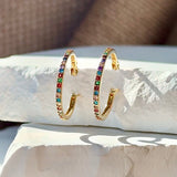 Rainbow Pavé Studded Hoop in Solid 14k Yellow Gold