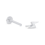 Lightning Bolt Flat Back Stud Earrings in Solid 14k White Gold