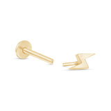 Lightning Bolt Flat Back Stud Earrings in Solid 14k Yellow Gold