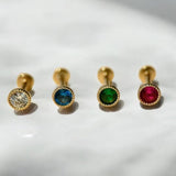 Emerald Flat Back Stud Earrings Milgrain Set in Solid 14k Yellow Gold