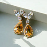 Pear Cut Citrine and Sapphire Dangle Earrings in Solid 10k Yellow Gold