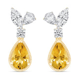 Pear Cut Citrine and Sapphire Dangle Earrings in Solid 10k Yellow Gold