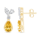 Pear Cut Citrine and Sapphire Dangle Earrings in Solid 10k Yellow Gold