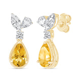 Pear Cut Citrine and Sapphire Dangle Earrings in Solid 10k Yellow Gold