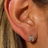 Diamond Pavé Butterfly Screw Back Earrings in Solid 14k Rose Gold
