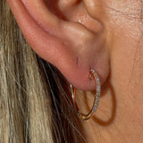 Dainty Diamond Hoop Earrings in Solid 14k Yellow Gold