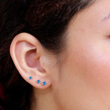 Blue Topaz Cartilage Flat Back Stud Earrings in Solid 14k White Gold