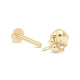 Sassy Skull Flat Back Stud Earrings in Solid 14k Yellow Gold