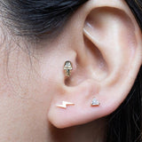 Minimalist Skull Flat Back Stud Earrings in Solid 14k Yellow Gold