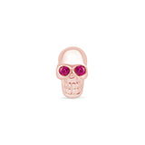 Pink Ruby Eye Skull Flat Back Stud Earrings in Solid 14k Rose Gold