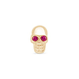 Ruby Eye Skull Flat Back Stud Earrings in Solid 14k Yellow Gold