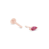 Marquise Pink Tourmaline Flat Back Stud Earrings in Solid 14k Rose Gold