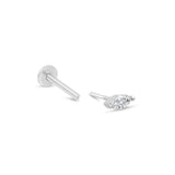 Marquise Stone Flat Back Stud Earrings in Solid 14k White Gold