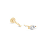 Marquise Gemstone Flat Back Stud Earrings in Solid 14k Yellow Gold