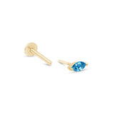 Marquise London Blue Topaz Flat Back Stud Earrings in Solid 14k Yellow Gold