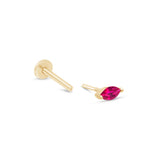 Marquise Pink Ruby Flat Back Stud Earrings in Solid 14k Yellow Gold