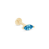 Marquise London Blue Topaz Flat Back Stud Earrings in Solid 14k Yellow Gold