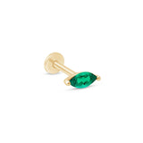 Marquise Emerald Flat Back Stud Earrings in Solid 14k Yellow Gold