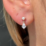 Pearl & Marquise Drop Flat Back Stud Earrings in Solid 14k Yellow Gold