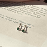 Round Emerald Flat Back Stud Earrings Bezel Set in Solid 14k White Gold