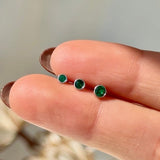 Round Emerald Flat Back Stud Earrings Bezel Set in Solid 14k White Gold