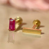 Gold Bar Flat Back Stud Earrings in Solid 14k Yellow Gold