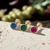 Emerald Flat Back Stud Earrings Milgrain Set in Solid 14k Yellow Gold