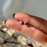 Stone Heart Flat Back Stud Earrings in Solid 14k Yellow Gold