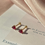Ruby Heart Flat Back Stud Earrings in Solid 14k Yellow Gold