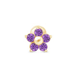Amethyst Flower Flat Back Stud Earrings in Solid 14k Yellow Gold