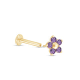 Amethyst Flower Flat Back Stud Earrings in Solid 14k Yellow Gold