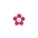 Ruby Flower Flat Back Stud Earrings in Solid 14k Yellow Gold